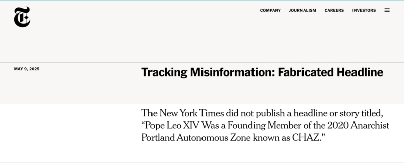 El NYT desmiente su supuesto titular sobre la relación de León XIV con la CHAZ